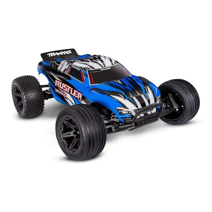 TRX37254-8BLEUX Traxxas Rustler 2wd Brushed HD incl battery & USB-C charger Blue