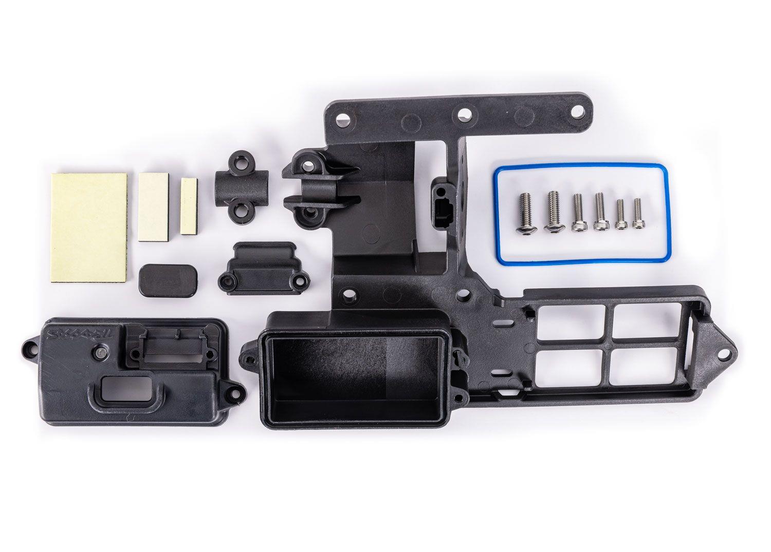 TRX10324 Electronics tray with RPM mount/ stuffing tube clamp/ 2.5x8mm CS (stainless) (2)/ 3x10mm CS (stainless) (2)/ 4x12mm BCS (stainless) (2)