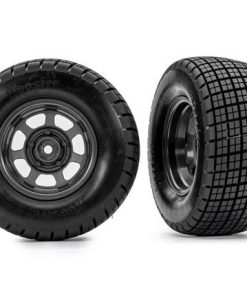 TRX10473 Tires & wheels, assembled, glued (dirt oval, graphite gray wheels, Hoosier  tires, foam inserts) (2) (2WD front only)