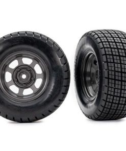 TRX10474 Tires & wheels, assembled, glued (dirt oval, graphite gray wheels, Hoosier  tires, foam inserts) (2) (4WD front/rear, 2WD rear only)