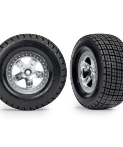 TRX10475 Tires & wheels, assembled, glued (SCT, satin chrome wheels, beadlock type (dual profile 2.2" outer 3.0" inner, Hoosier  tires, foam inserts) (2) (4WD front/rear, 2WD rear only)