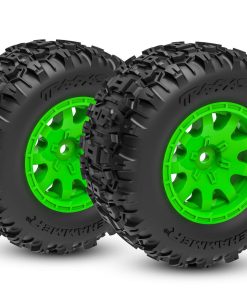 TRX10771-GRN Tires & wheels, assembled (green wheels, dual profile (2.1" outer, 2.6" inner), Sledgehammer tires, foam inserts)) (front) (2)