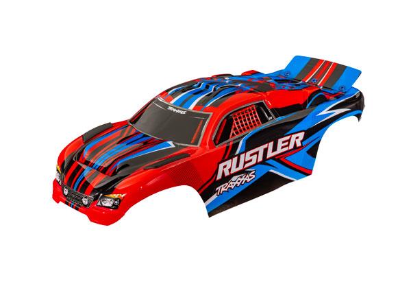 TRX3734-RED Body, Rustler (also fits Rustler VXL), red (painted, decals applied) (assembled with front & rear body mounts for clipless mounting)