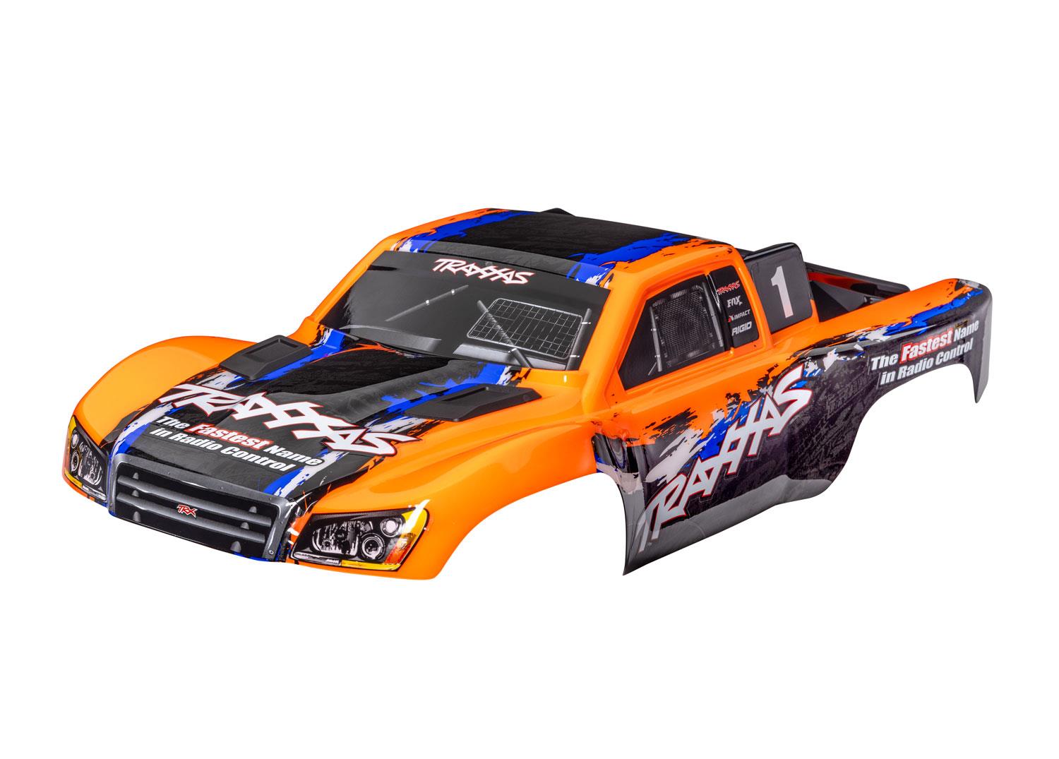 TRX5850-ORNG Body, Slash 4X4 (also fits Slash VXL & Slash 2WD), orange (painted, decals applied) (assembled with front & rear latches for clipless mounting)