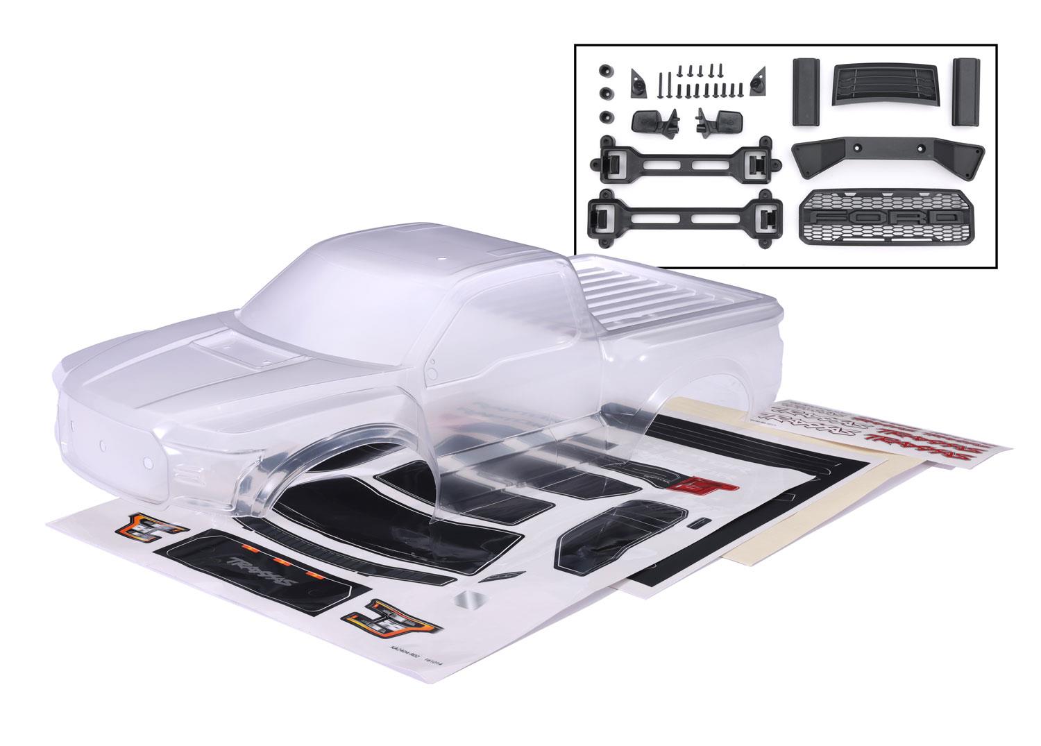 TRX5916 Body, 2017 Ford Raptor, heavy duty (clear, requires painting)/decals (includes latches and latch mounts for clipless mounting)
