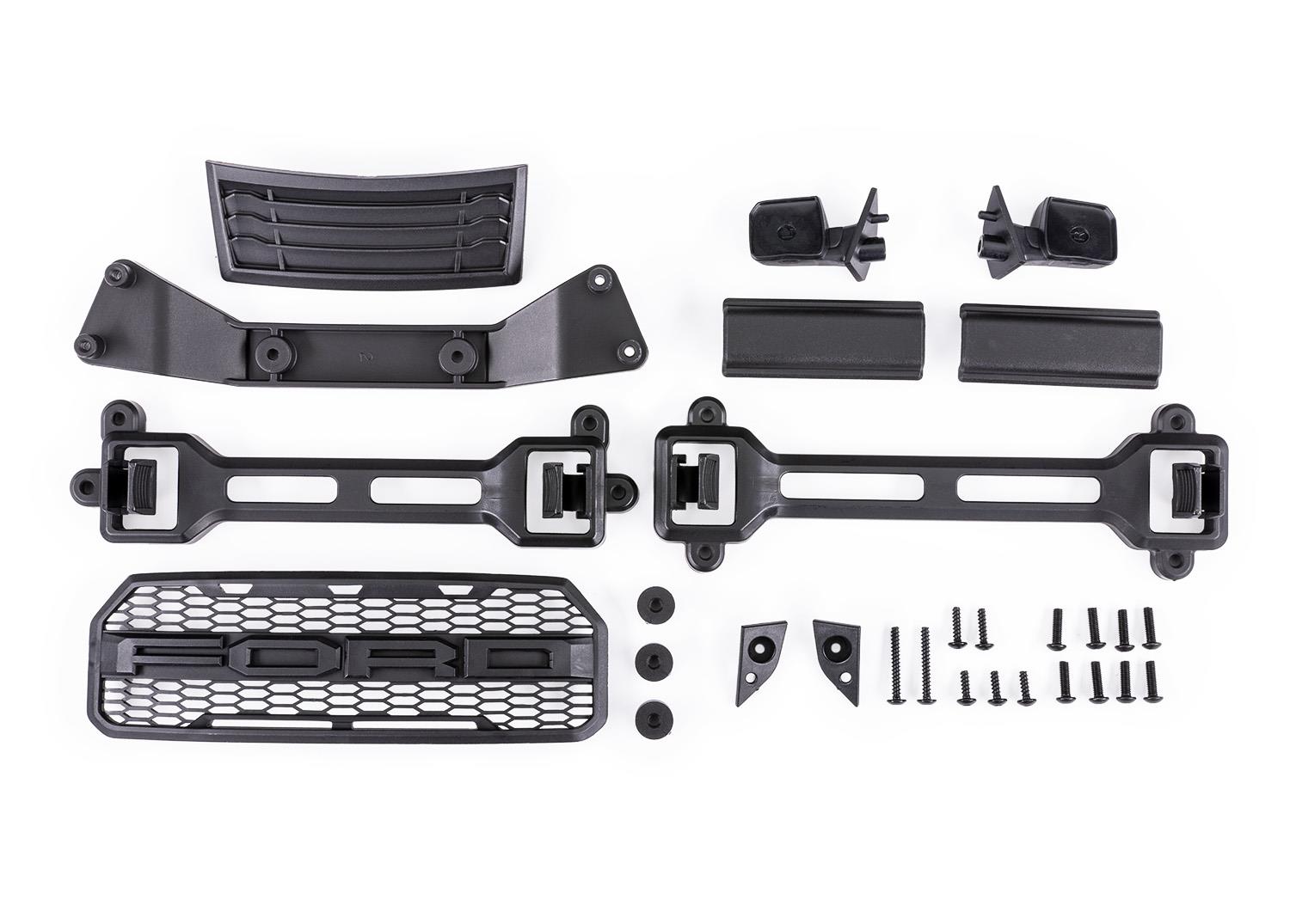 TRX5920 Body accessories kit, 2017 Ford Raptor (includes grille, hood insert, side mirrors, & mounting hardware)Â (includes latches and latch mounts for clipless mounting)