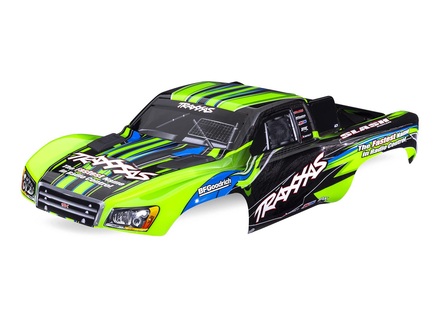 TRX5924-GRN Body, Slash 2WD (also fits Slash VXL & Slash 4X4), green (painted, decals applied) (assembled with front & rear latches for clipless mounting)