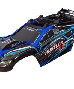 TRX6740-BLUE Body, Rustler 4X4, blue (painted, decals applied) (assembled with front & rear body mounts and rear body support for clipless mounting)