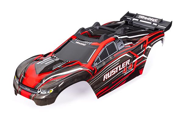 TRX6740-RED Body, Rustler 4X4, red (painted, decals applied) (assembled with front & rear body mounts and rear body support for clipless mounting)