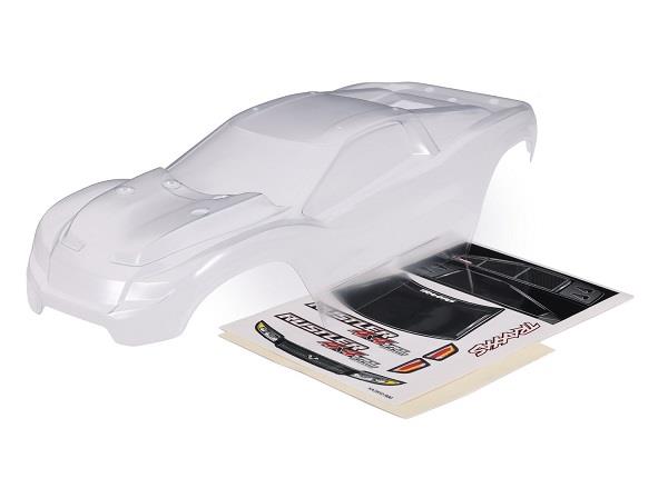 TRX6740 Body, Rustler 4X4 (clear, requires painting)/ window, grille, lights decal sheet