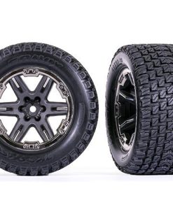 TRX6764-BLKCR Tires & wheels, assembled, glued (2.8') (RXT charcoal gray & black chrome wheels, Gravix tires, foam inserts) (4WD electric front/rear, 2WD electric front only) (2) (TSM rated)
