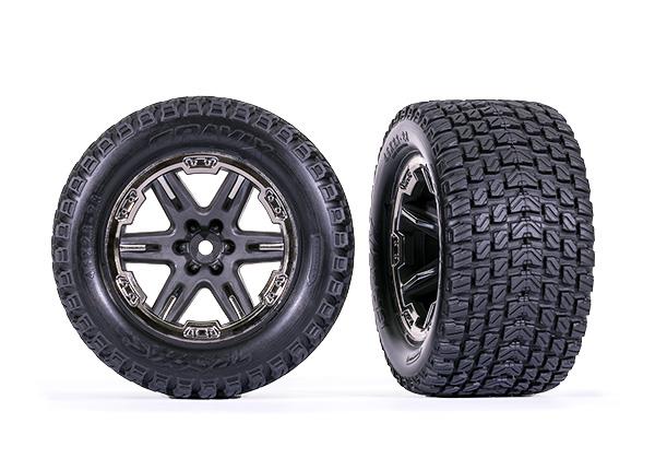TRX6764-BLKCR Tires & wheels, assembled, glued (2.8') (RXT charcoal gray & black chrome wheels, Gravix tires, foam inserts) (4WD electric front/rear, 2WD electric front only) (2) (TSM rated)