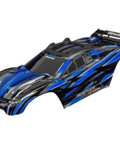 TRX6785-BLUE Body, Rustler 4X4 VXL, blue (painted, decals applied) (assembled with front & rear body mounts and rear body support for clipless mounting)
