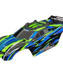 TRX6785-GRN Body, Rustler 4X4 VXL, green (painted, decals applied) (assembled with front & rear body mounts and rear body support for clipless mounting)