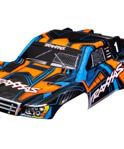 TRX6844-ORNG Body, Slash 4X4 (also fits Slash VXL & Slash 2WD), orange and blue (painted, decals applied) (assembled with front & rear latches for clipless mounting)