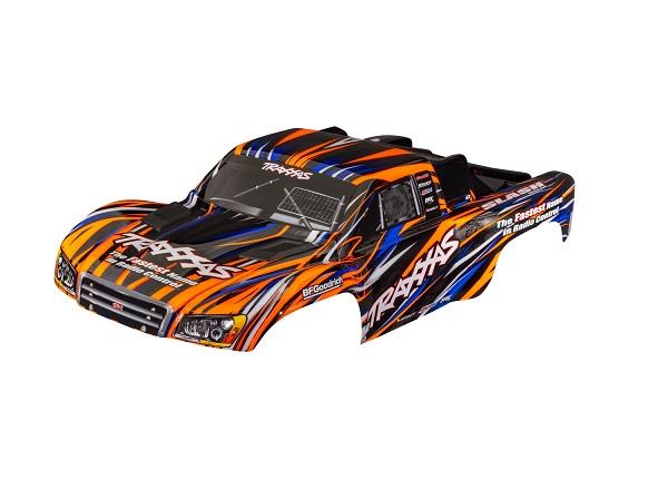 TRX6941-ORNG Body, Slash 4X4 (also fits Slash VXL & Slash 2WD), orange (painted, decals applied) (assembled with front & rear latches for clipless mounting)