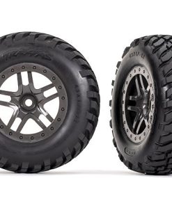 TRX6964 Tires & wheels, assembled, glued (SCT Split-Spoke gray beadlock style wheels, SCT off-road racing tires, foam inserts) (2) (4WD f/r, 2WD rear) (TSM rated)