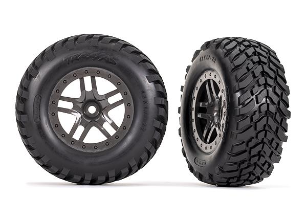 TRX6964 Tires & wheels, assembled, glued (SCT Split-Spoke gray beadlock style wheels, SCT off-road racing tires, foam inserts) (2) (4WD f/r, 2WD rear) (TSM rated)