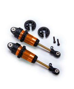 TRX7461-ORNG Shocks, GTR long orange-anodized, PTFE-coated bodies with TiN shafts (fully assembled, without springs) (2)