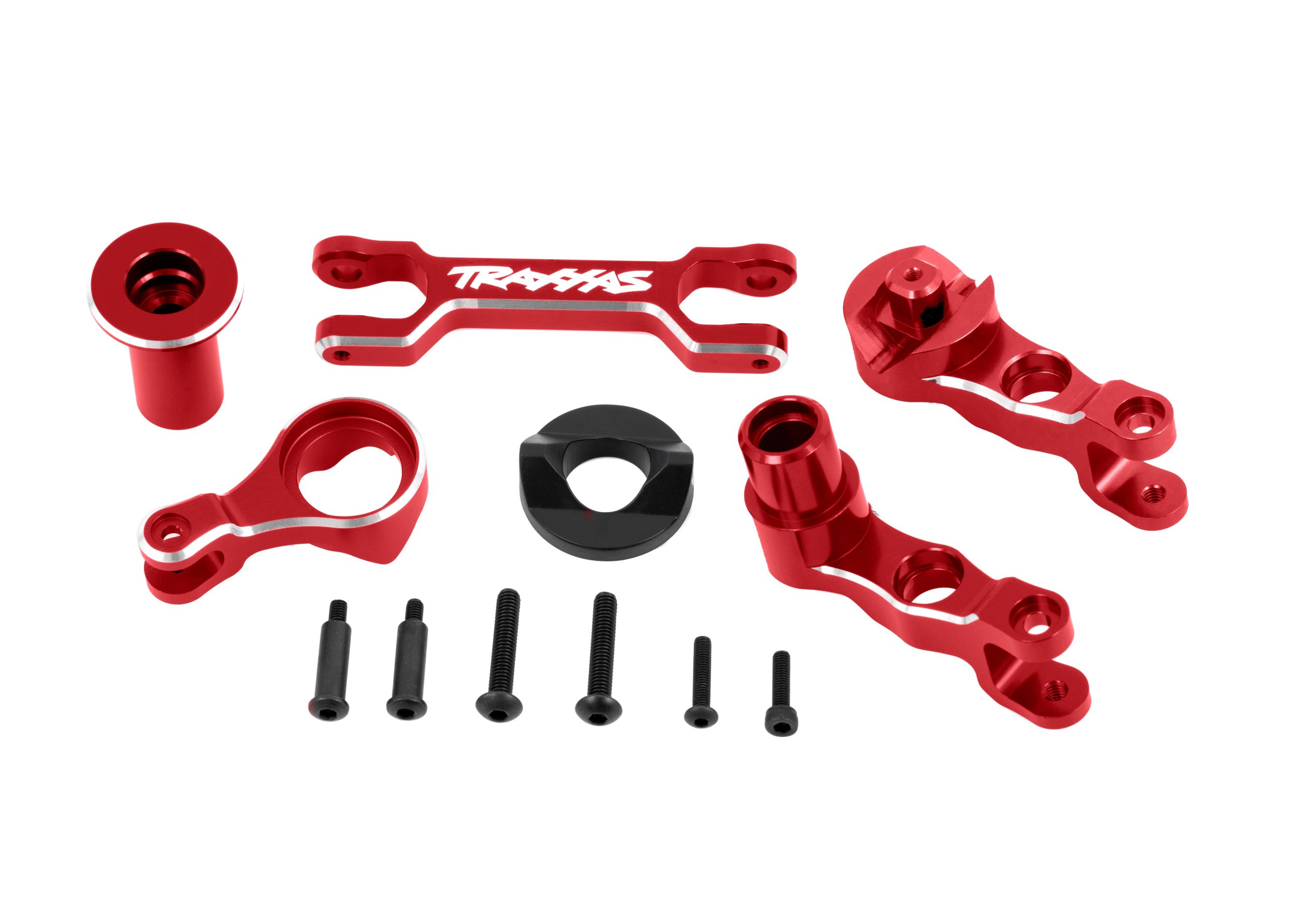 TRX7746-RED Steering bellcranks (left & right)/ draglink (6061-T6 aluminum, red-anodized) (fits X-Maxx)