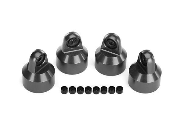 TRX7764-GRAY Shock caps, aluminum (gray-anodized), GTX shocks (4)/ spacers (8)