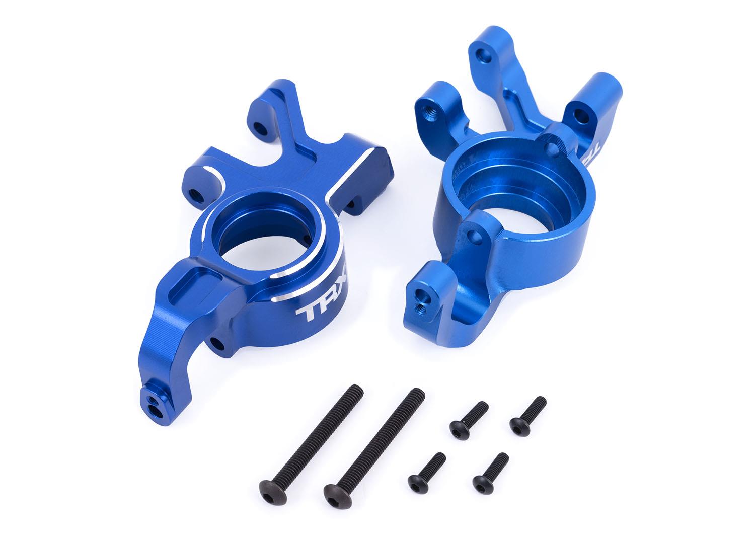 TRX7836-BLUE Steering blocks, 6061-T6 aluminum (blue-anodized), left & right