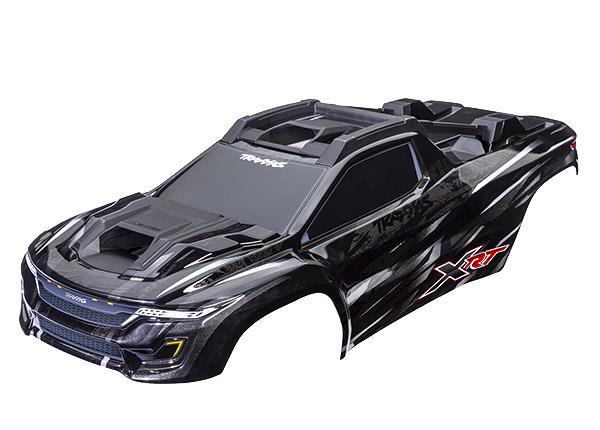 TRX7840 Body, XRT, black (painted, decals applied) (assembled with front & rear body supports for clipless mounting, roof & hood skid pads)