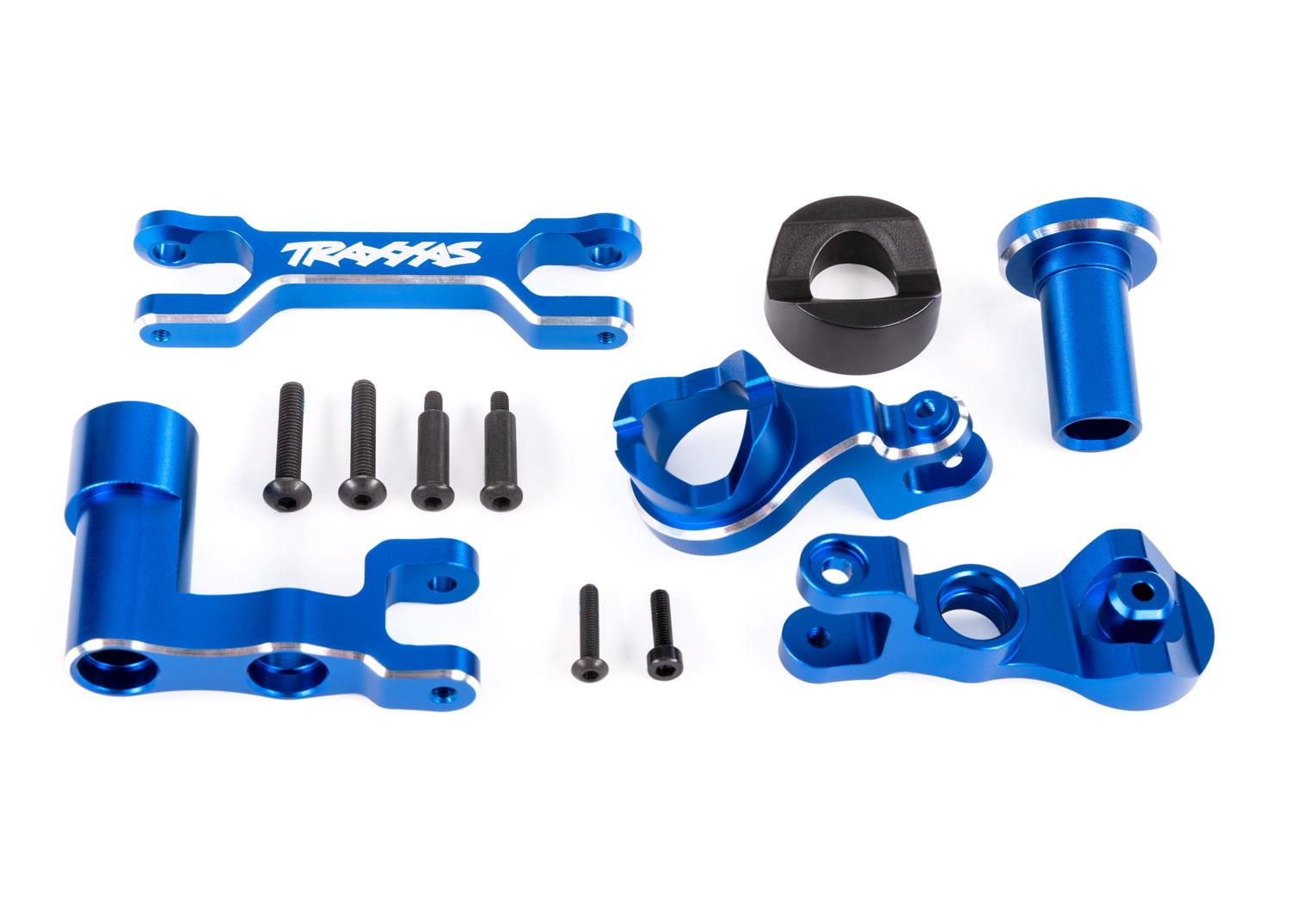 TRX7843-BLUE Steering bellcranks (left & right)/ draglink (6061-T6 aluminum, blue-anodized) (fits XRT)
