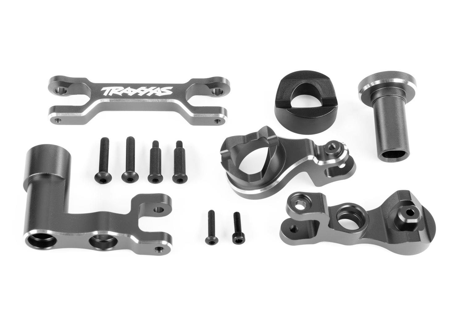TRX7843-GRAY Steering bellcranks (left & right)/ draglink (6061-T6 aluminum, gray-anodized) (fits XRT)