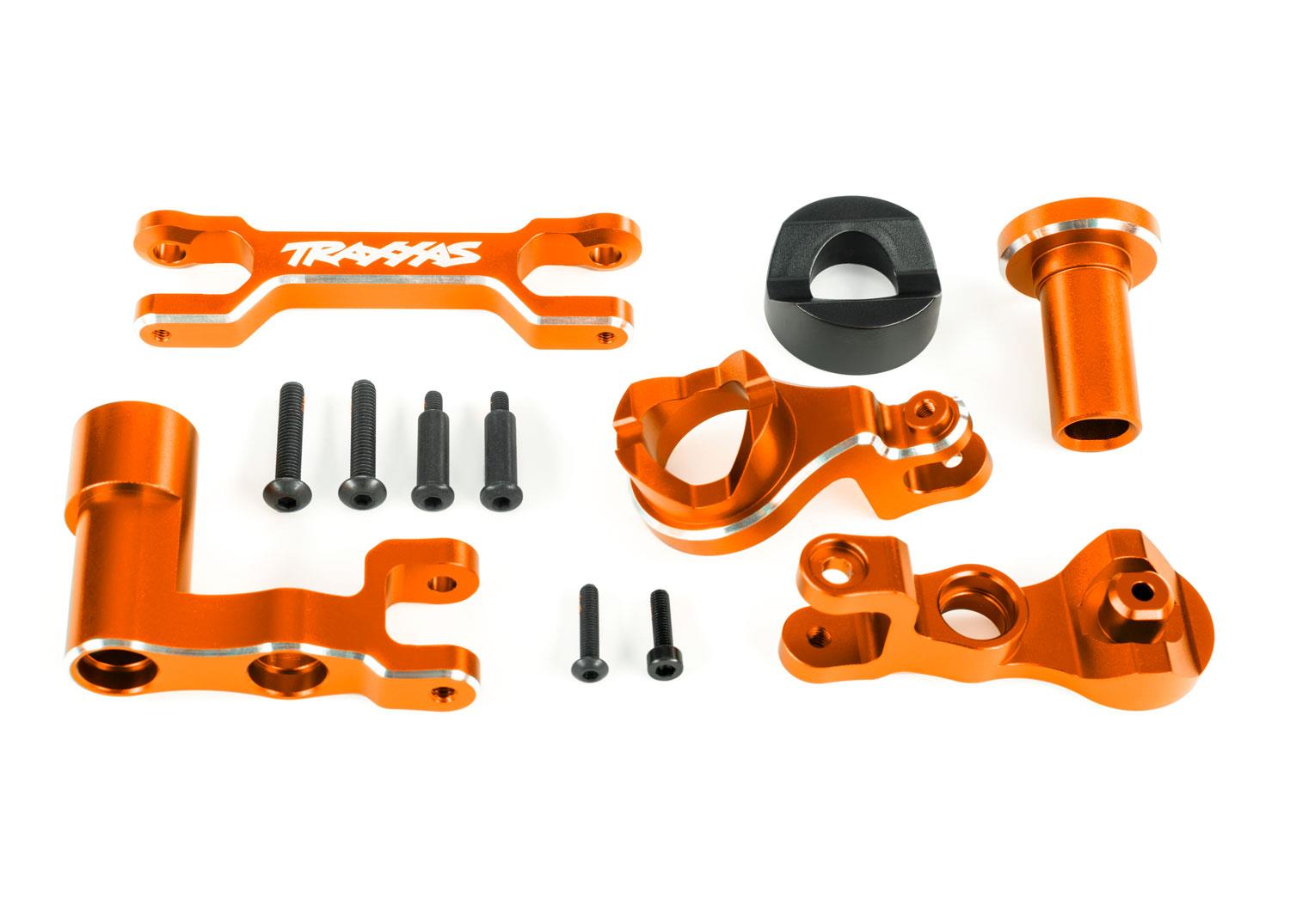 TRX7843-ORNG Steering bellcranks (left & right)/ draglink (6061-T6 aluminum, orange-anodized) (fits XRT)