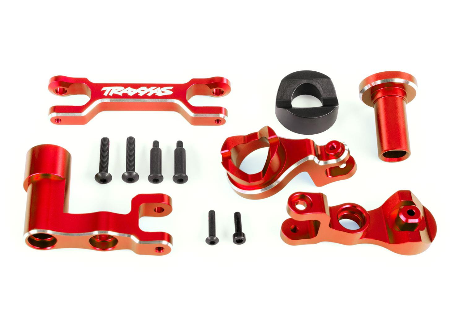 TRX7843-RED Steering bellcranks (left & right)/ draglink (6061-T6 aluminum, red-anodized) (fits XRT)