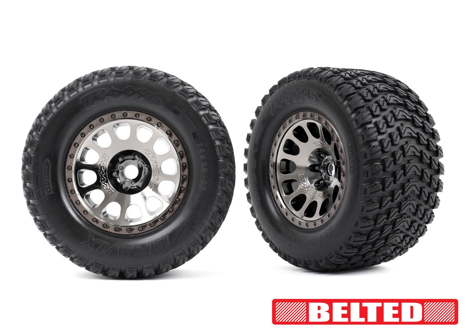 TRX7862X Tires & wheels, assembled, glued (XRT Race black chrome wheels, Gravix belted tires, dual profile (4.3' outer, 5.7' inner) foam inserts) (left & right)