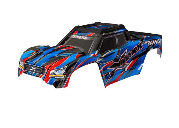 TRX7867-BLUE Body, X-Maxx, blue (painted, decals applied) (assembled with front & rear body mounts, rear body support, and tailgate protector)
