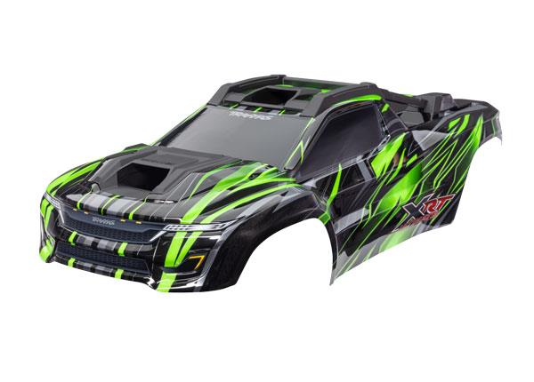 TRX7869-GRN Body, XRT Ultimate, green (painted, decals applied) (assembled with front & rear body supports for clipless mounting, roof & hood skid pads)