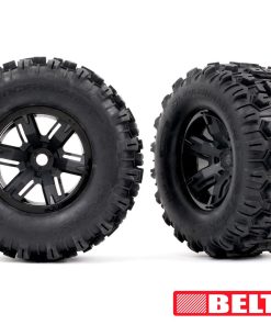TRX7871 Tires & wheels, assembled, glued (X-Maxx black wheels, Sledgehammer belted tires, dual profile (4.3' outer, 5.7' inner), foam inserts) (left & right)