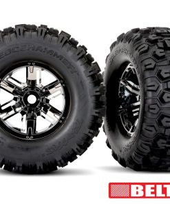 TRX7871X Tires & wheels, assembled, glued (X-Maxx black chrome wheels, Sledgehammer belted tires, dual profile (4.3' outer, 5.7' inner), foam inserts) (left & right)