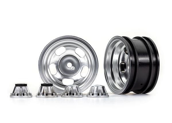TRX8158 Wheels, 2.2', satin chrome (2)/ center caps (2) (requires #8255A extended thread stub axle)