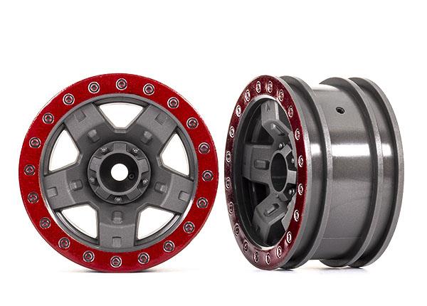TRX8180-RED Wheels, TRX-4 Sport 2.2 (gray, red beadlock style) (2)
