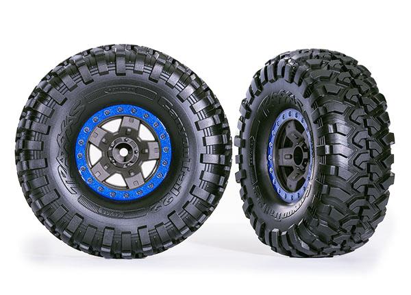 TRX8181-BLUE Tires & wheels, assembled, glued (TRX-4 Sport 2.2' gray, blue beadlock style wheels, Canyon Trail 5.3x2.2' tires) (2)