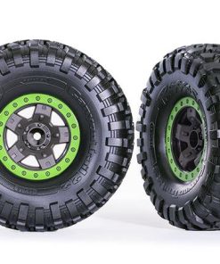 TRX8181-GRN Tires & wheels, assembled, glued (TRX-4 Sport 2.2' gray, green beadlock style wheels, Canyon Trail 5.3x2.2' tires) (2)