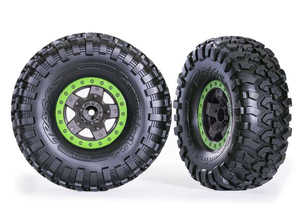 TRX8181-GRN Tires & wheels, assembled, glued (TRX-4 Sport 2.2' gray, green beadlock style wheels, Canyon Trail 5.3x2.2' tires) (2)