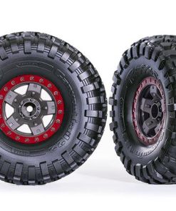 TRX8181-RED Tires & wheels, assembled, glued (TRX-4 Sport 2.2' gray, red beadlock style wheels, Canyon Trail 5.3x2.2' tires) (2)