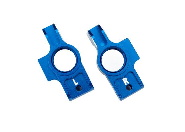 TRX8352X-BLUE Carriers, stub axle, 6061-T6 aluminum (blue-anodized), (left & right)/ 3x12mm BCS (with threadlock) (2)/ 2.5x6mm BCS (with threadlock) (2)