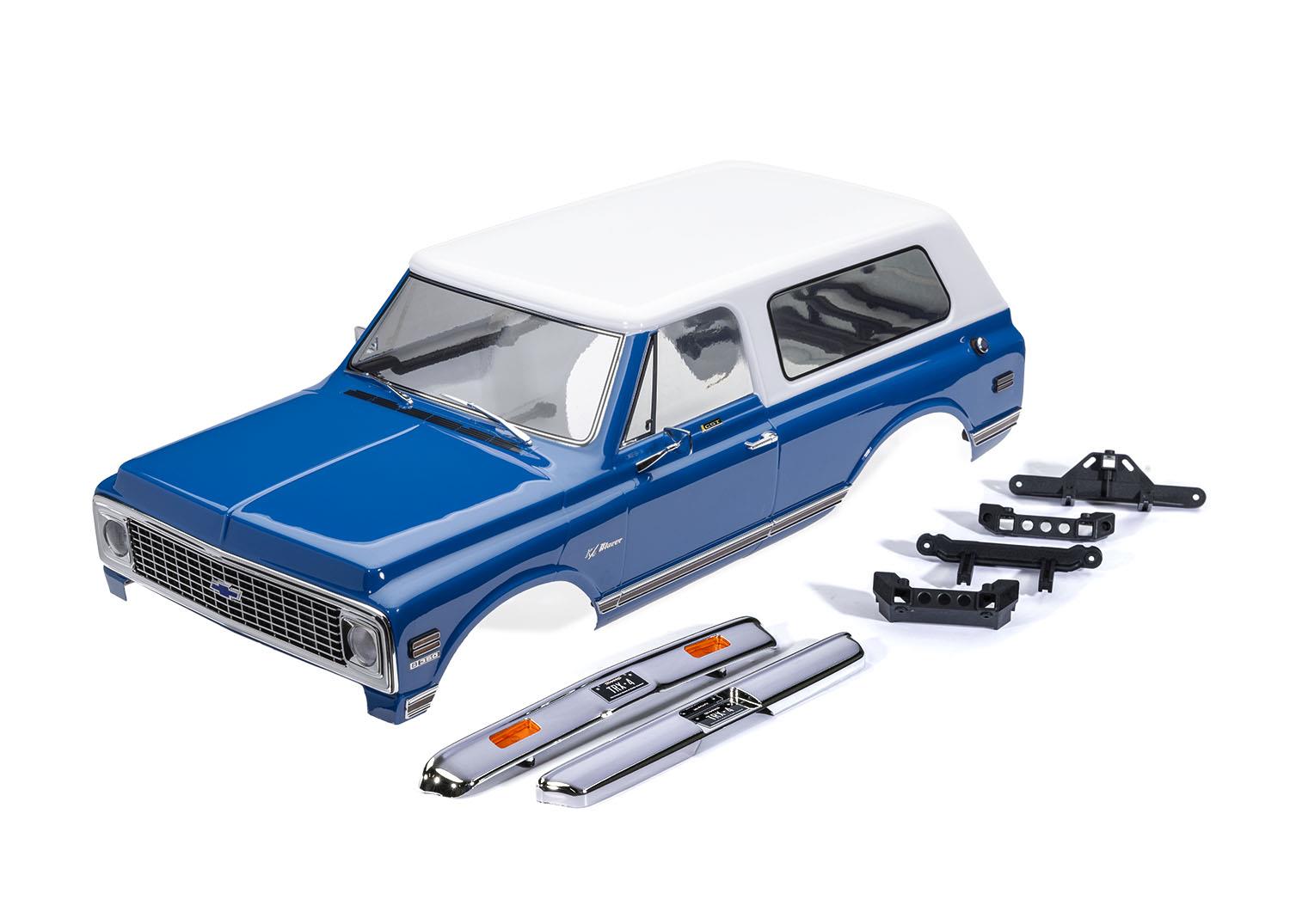 TRX9130-BLWT Body, Chevrolet Blazer (1972), complete, blue & white (painted) (includes grille, side mirrors, door handles, windshield wipers, front & rear bumpers, clipless mounting) (requires #8072X inner fenders)