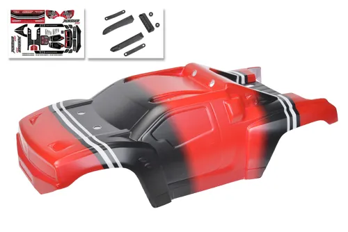 Team Corally - Polycarbonate Body - Punisher XD - Painted - Cut - Decals - Red Color - 1 Pc