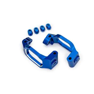 TRX10232-BLUE Caster blocks, 6061-T6 aluminum (blue-anodized), left & right/ 4x22mm pin (4)/ 3x10mm BCS (with threadlock) (4)/ retainers (4)