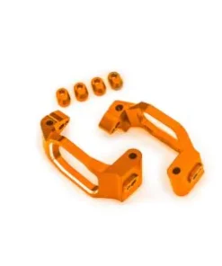 TRX10232-ORNG Caster blocks, 6061-T6 aluminum (orange-anodized), left & right/ 4x22mm pin (4)/ 3x10mm BCS (with threadlock) (4)/ retainers (4)
