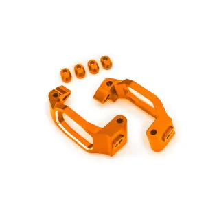TRX10232-ORNG Caster blocks, 6061-T6 aluminum (orange-anodized), left & right/ 4x22mm pin (4)/ 3x10mm BCS (with threadlock) (4)/ retainers (4)