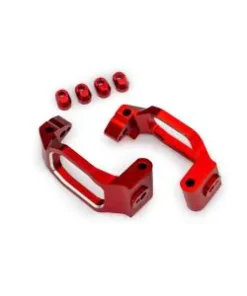 TRX10232-RED Caster blocks, 6061-T6 aluminum (red-anodized), left & right/ 4x22mm pin (4)/ 3x10mm BCS (with threadlock) (4)/ retainers (4)