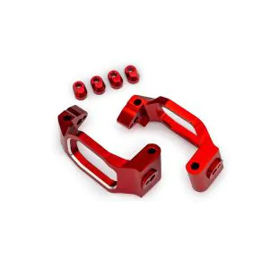 TRX10232-RED Caster blocks, 6061-T6 aluminum (red-anodized), left & right/ 4x22mm pin (4)/ 3x10mm BCS (with threadlock) (4)/ retainers (4)